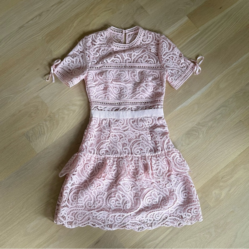 Self-Portrait Pale Pink Lace Short-Sleeve Dress - Picture 3 of 4